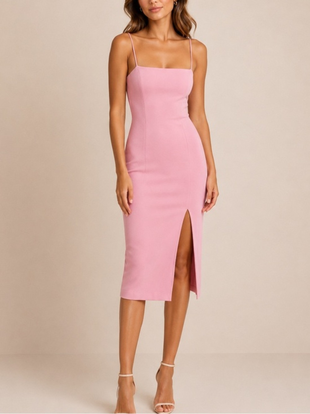 Finders Keepers Pink Square Neckline Spaghetti Strap 90s Y2K Midi Dress